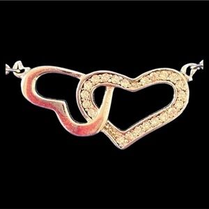 Macy’s 925 Silver Metal Chain Diamond Heart Pendant Choker Chain Necklace